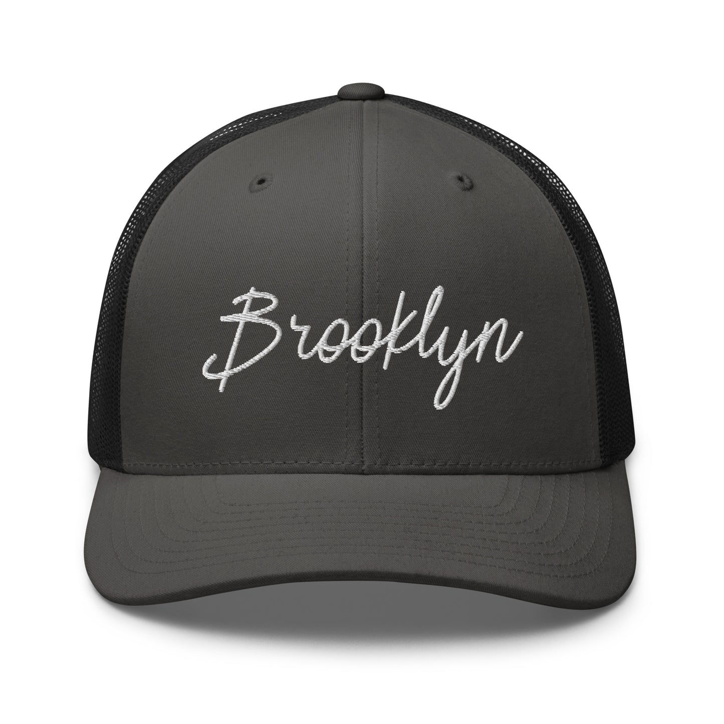 Brooklyn Retro Script Mid 6 Panel Snapback Trucker Hat