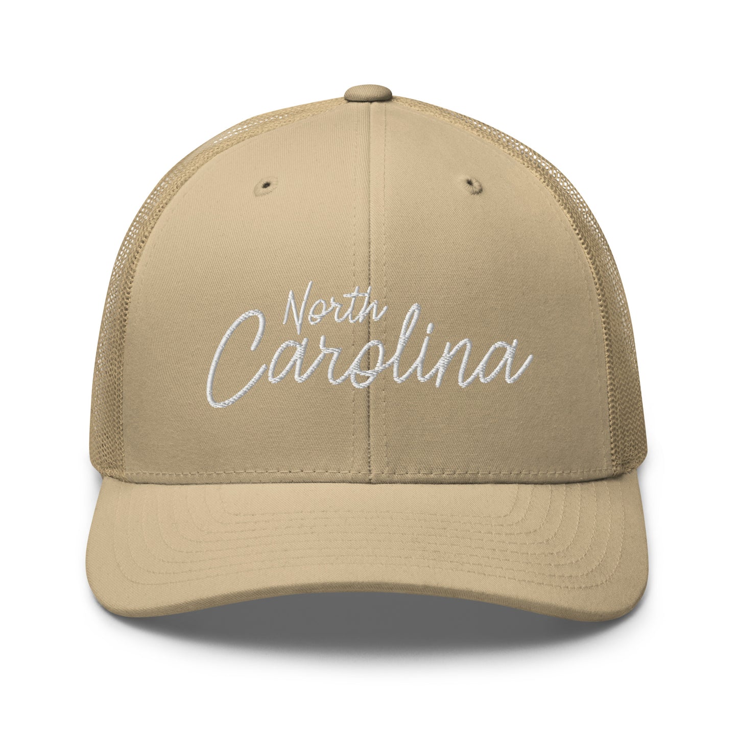 North Carolina Retro Script Mid 6 Panel Snapback Trucker Hat