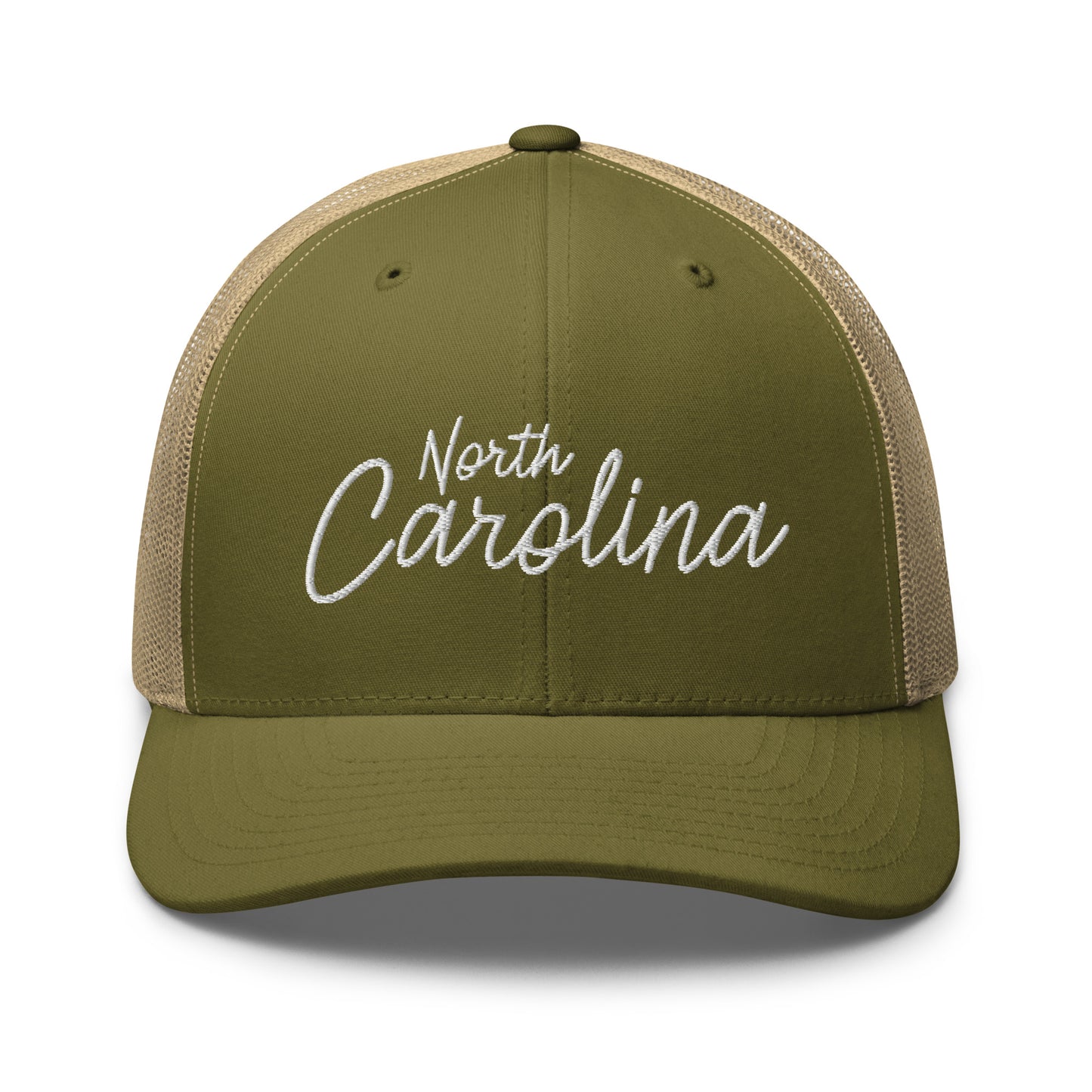 North Carolina Retro Script Mid 6 Panel Snapback Trucker Hat