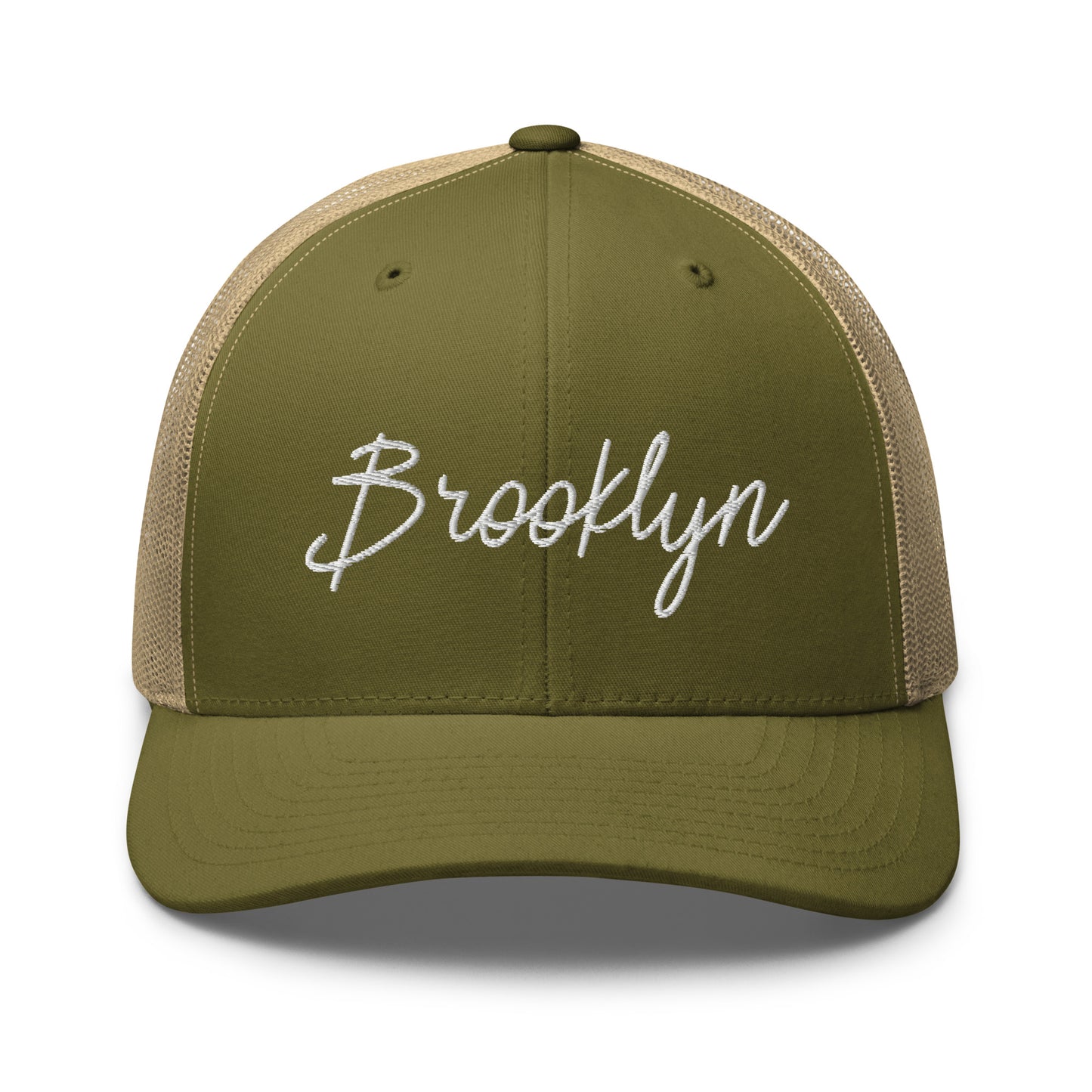 Brooklyn Retro Script Mid 6 Panel Snapback Trucker Hat