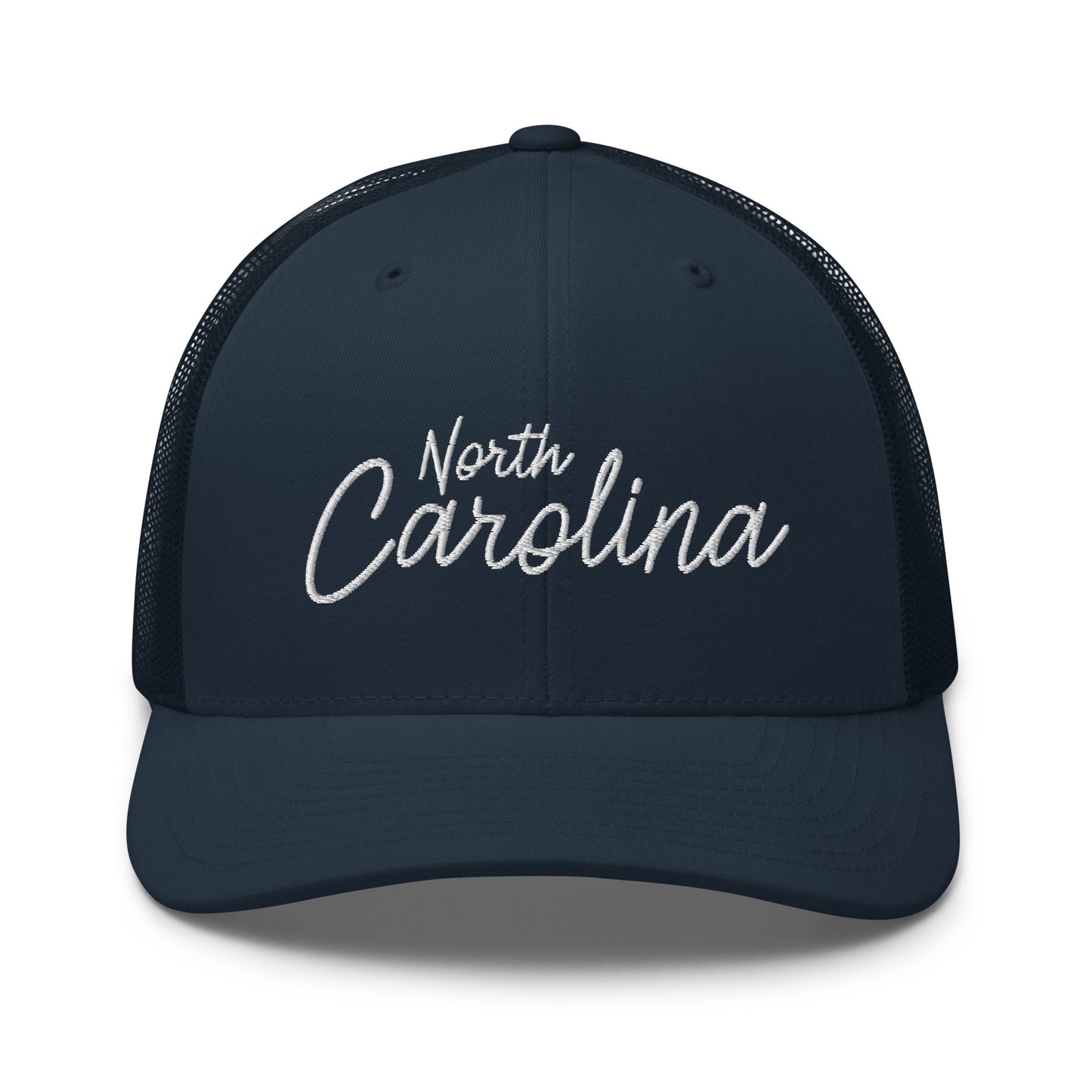 North Carolina Retro Script Mid 6 Panel Snapback Trucker Hat