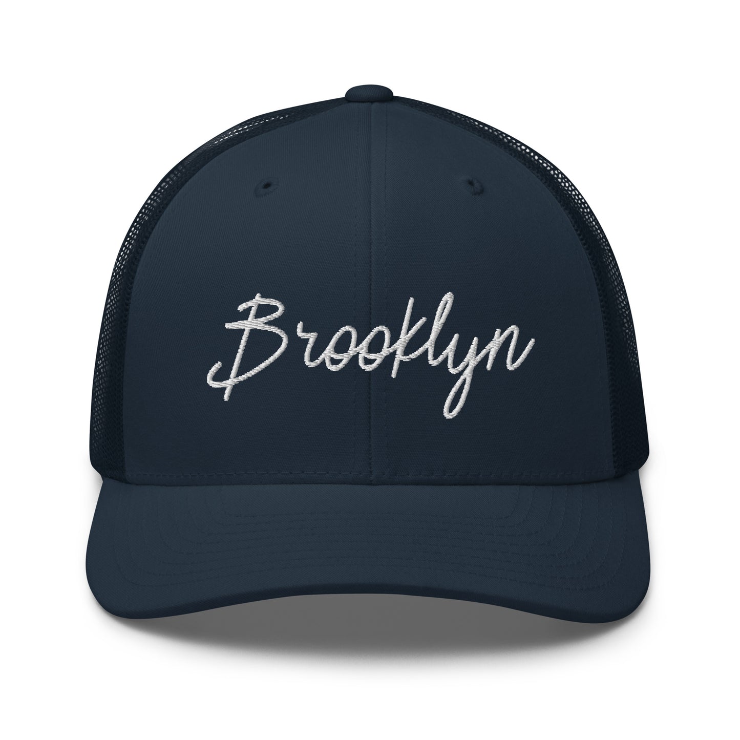 Brooklyn Retro Script Mid 6 Panel Snapback Trucker Hat