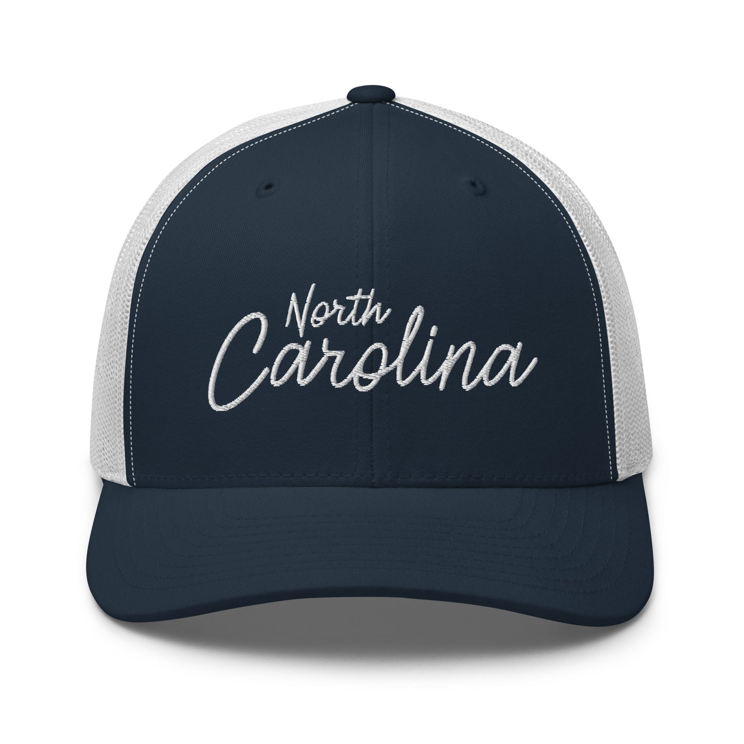 North Carolina Retro Script Mid 6 Panel Snapback Trucker Hat