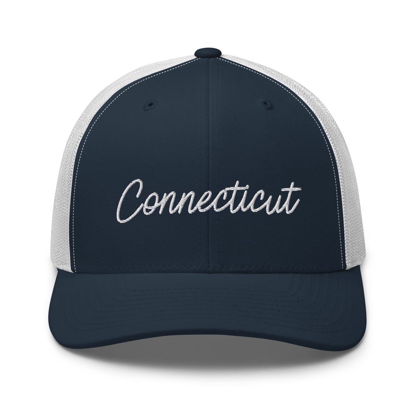 Connecticut Retro Script Mid 6 Panel Snapback Trucker Hat