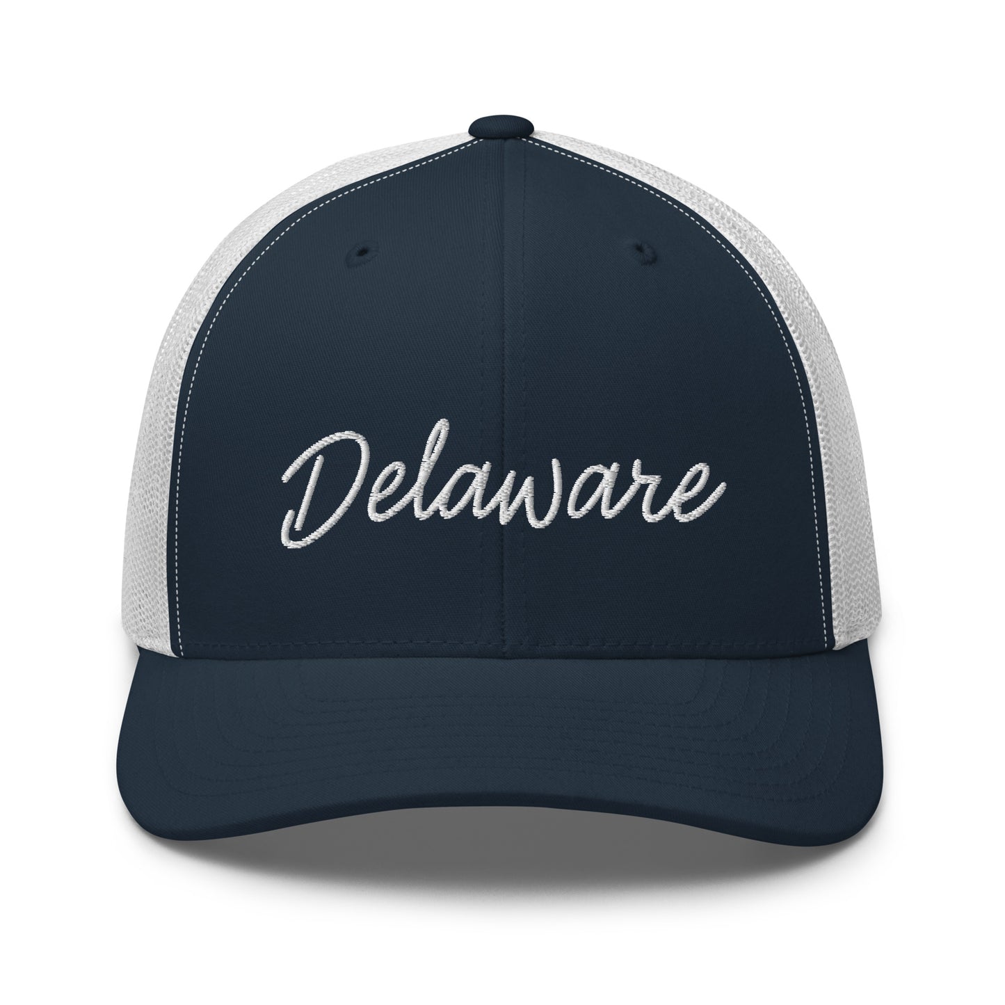 Delaware Retro Script Mid 6 Panel Snapback Trucker Hat