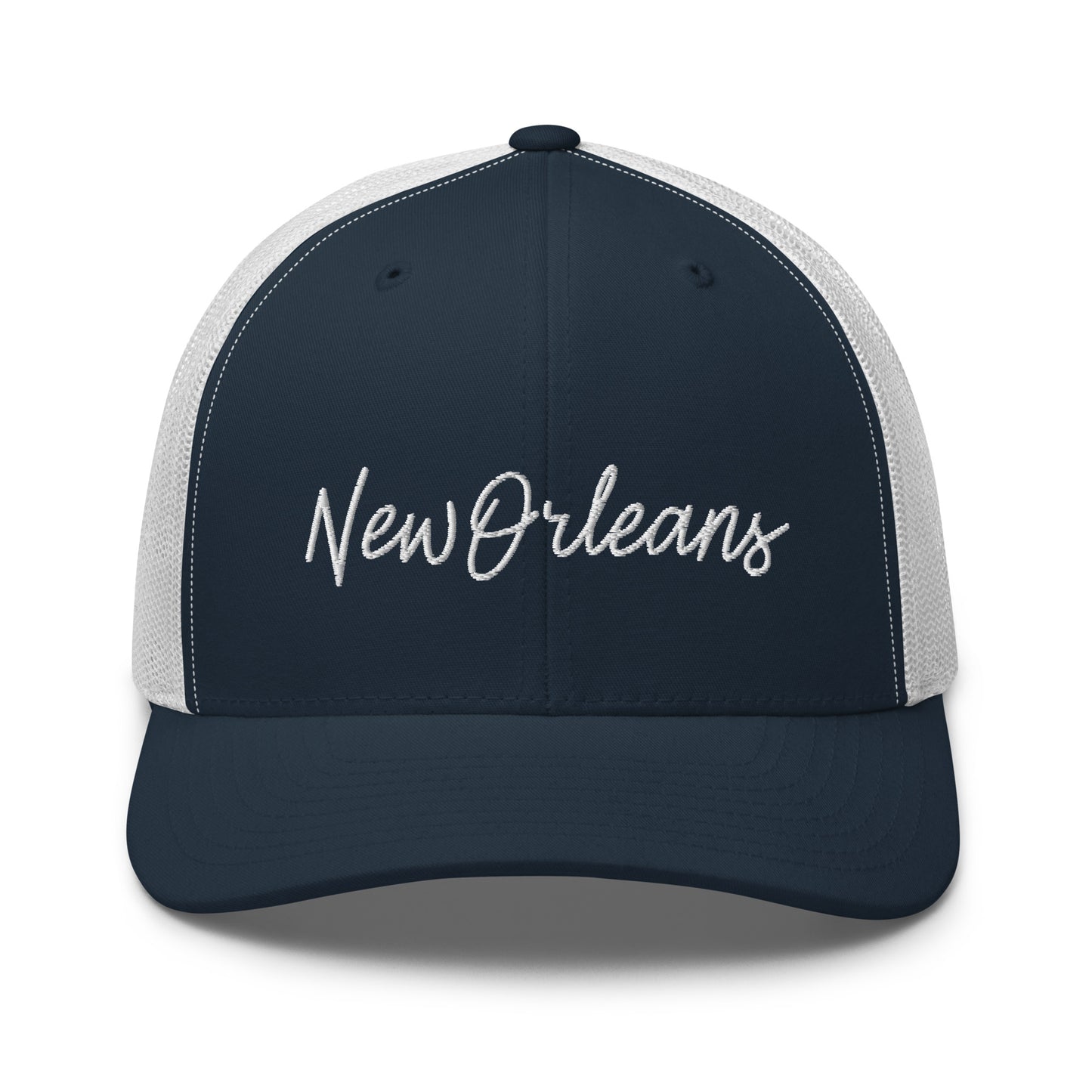 New Orleans Retro Script Mid 6 Panel Snapback Trucker Hat