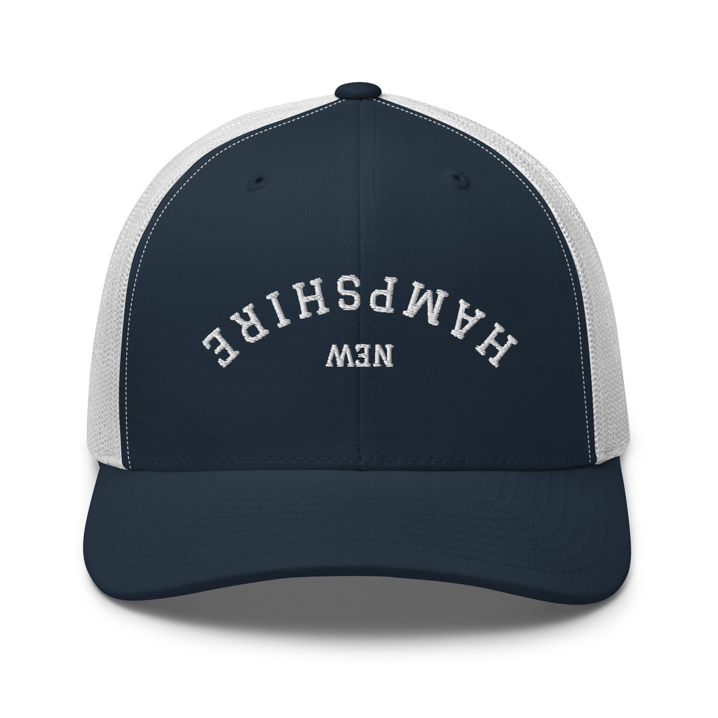 New Hampshire Upside Down Arch Mid 6 Panel Snapback Trucker Hat