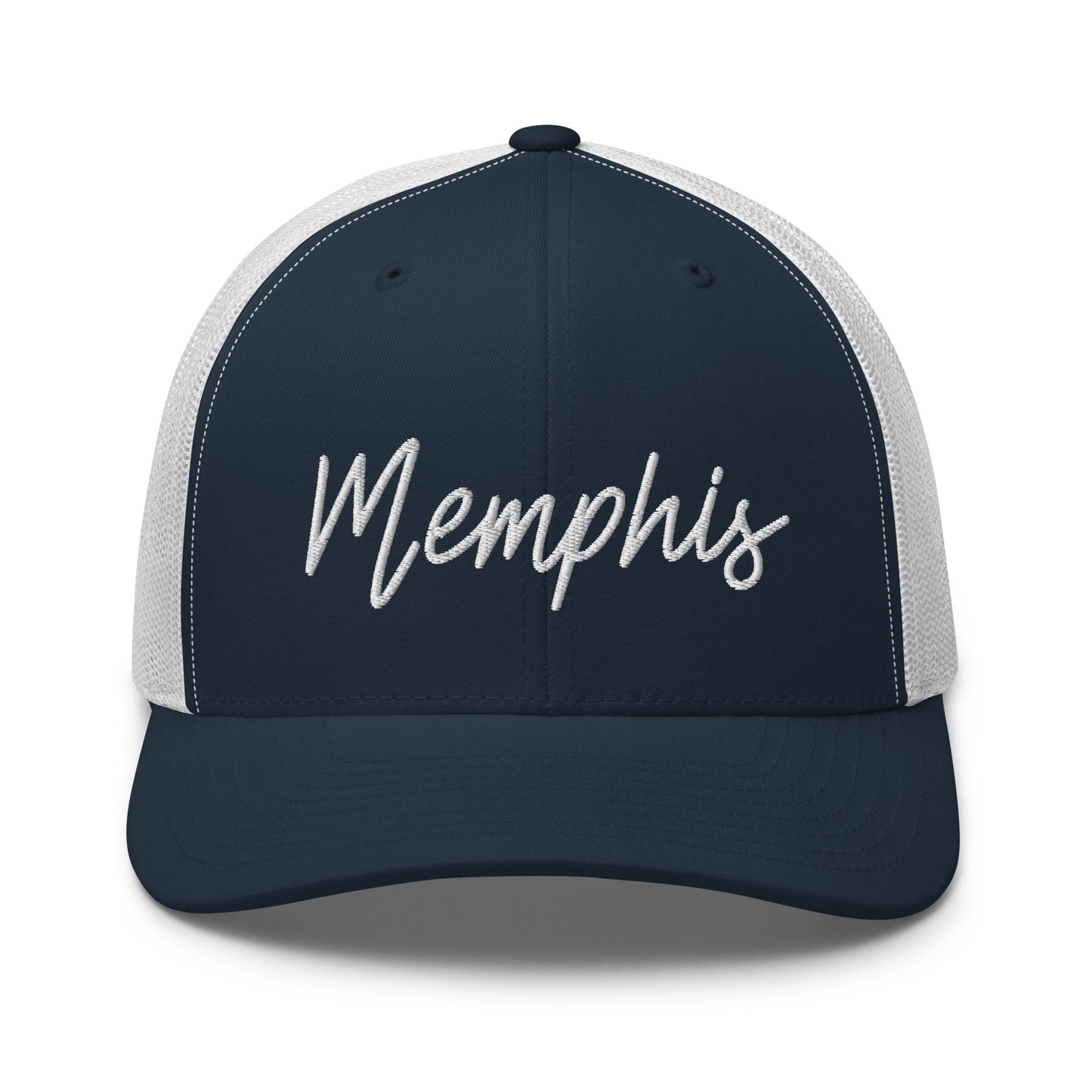 Memphis Retro Script Mid 6 Panel Snapback Trucker Hat