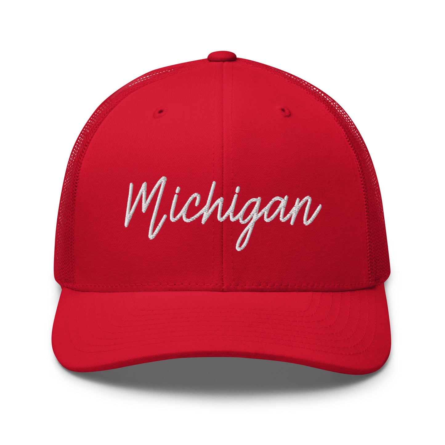 Michigan Retro Script Mid 6 Panel Snapback Trucker Hat