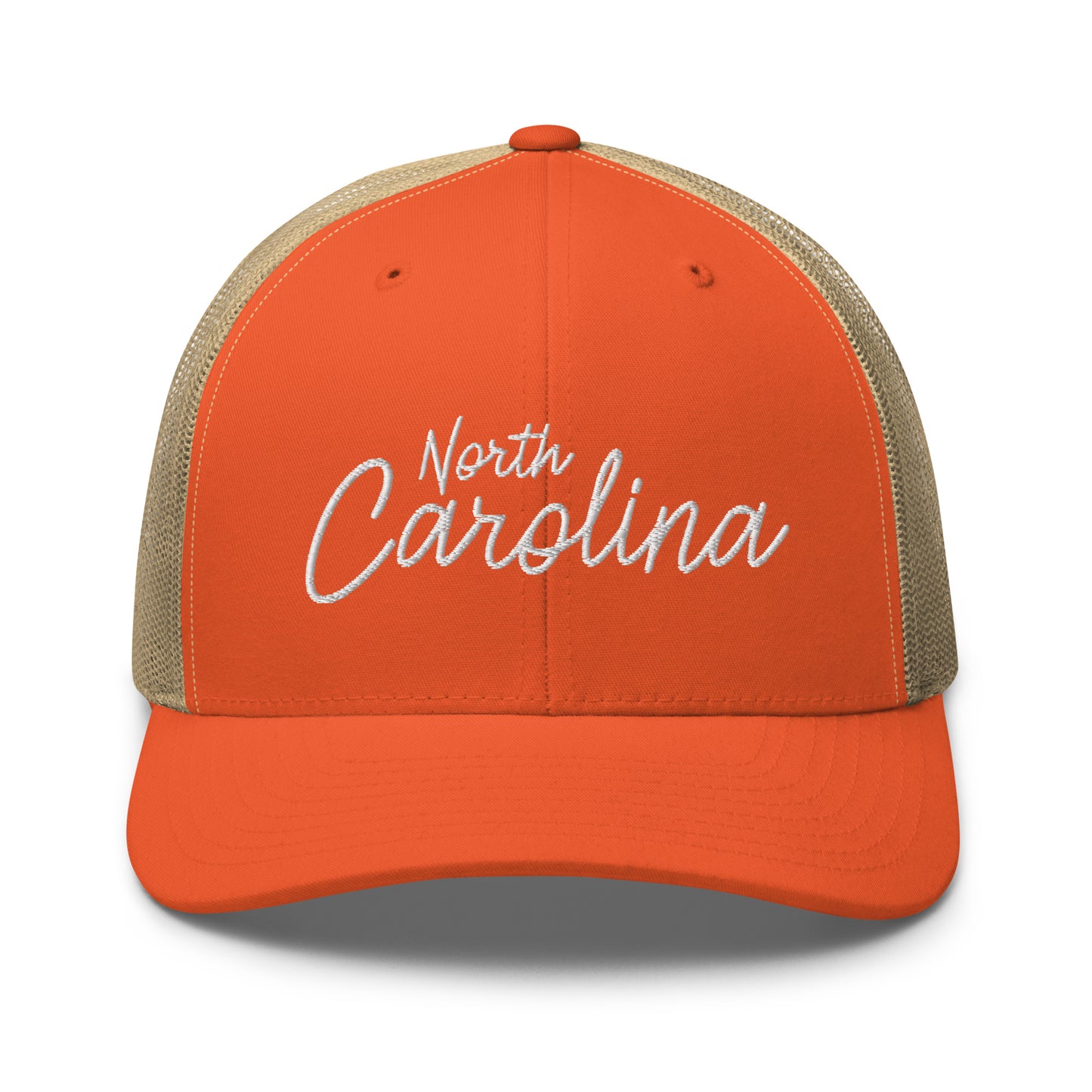 North Carolina Retro Script Mid 6 Panel Snapback Trucker Hat