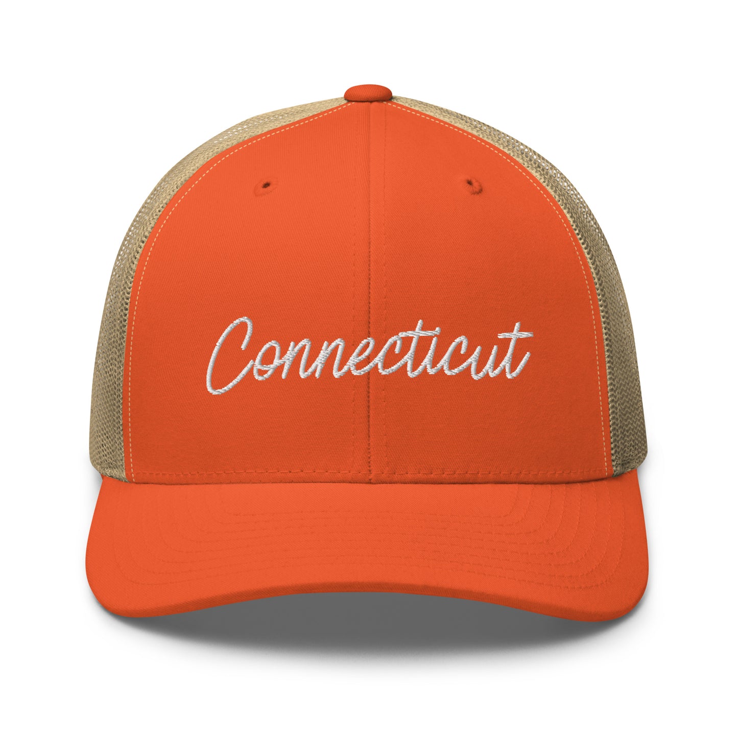 Connecticut Retro Script Mid 6 Panel Snapback Trucker Hat